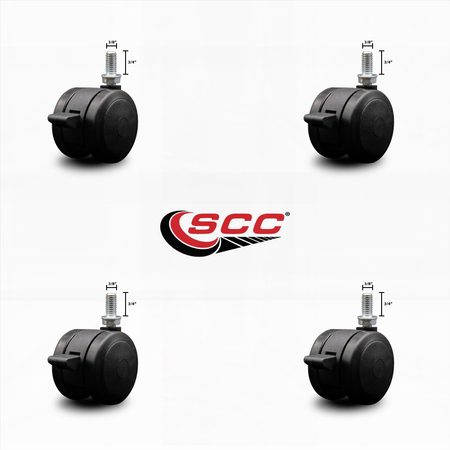 Service Caster 2'' Black Floor Safe Twin Wheel Casters with Brakes 3/8 Thread Stem , 4PK SCC-TS02S50-TPR-BLK-B-381634-4